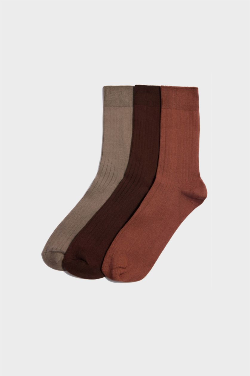 Erkek Kahve Erkek 3'lü Pamuk Akrilik Uzun Çorap