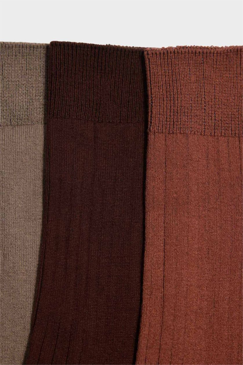 Erkek Kahve Erkek 3'lü Pamuk Akrilik Uzun Çorap