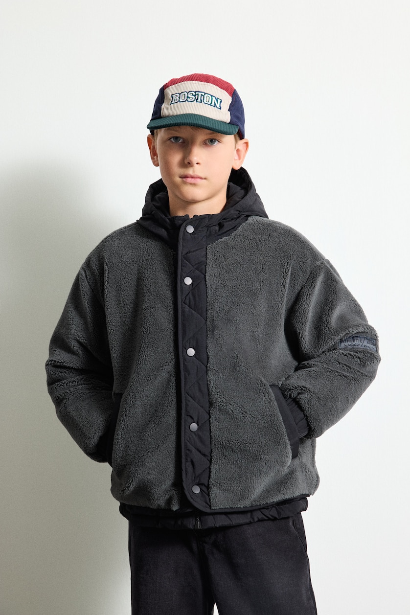 Boys & Teens Green جاكيت قطيفة ولادي بغطاء للرأس