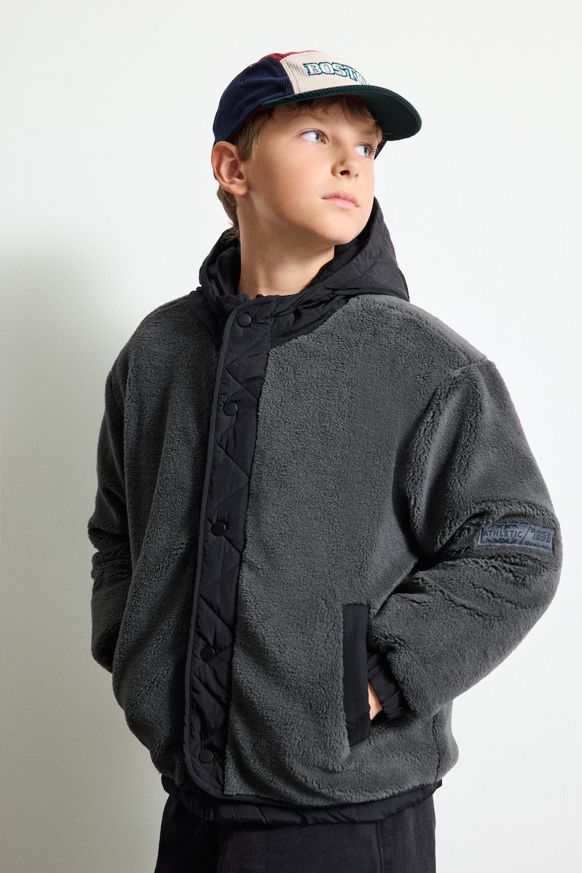 Boys & Teens Green جاكيت قطيفة ولادي بغطاء للرأس