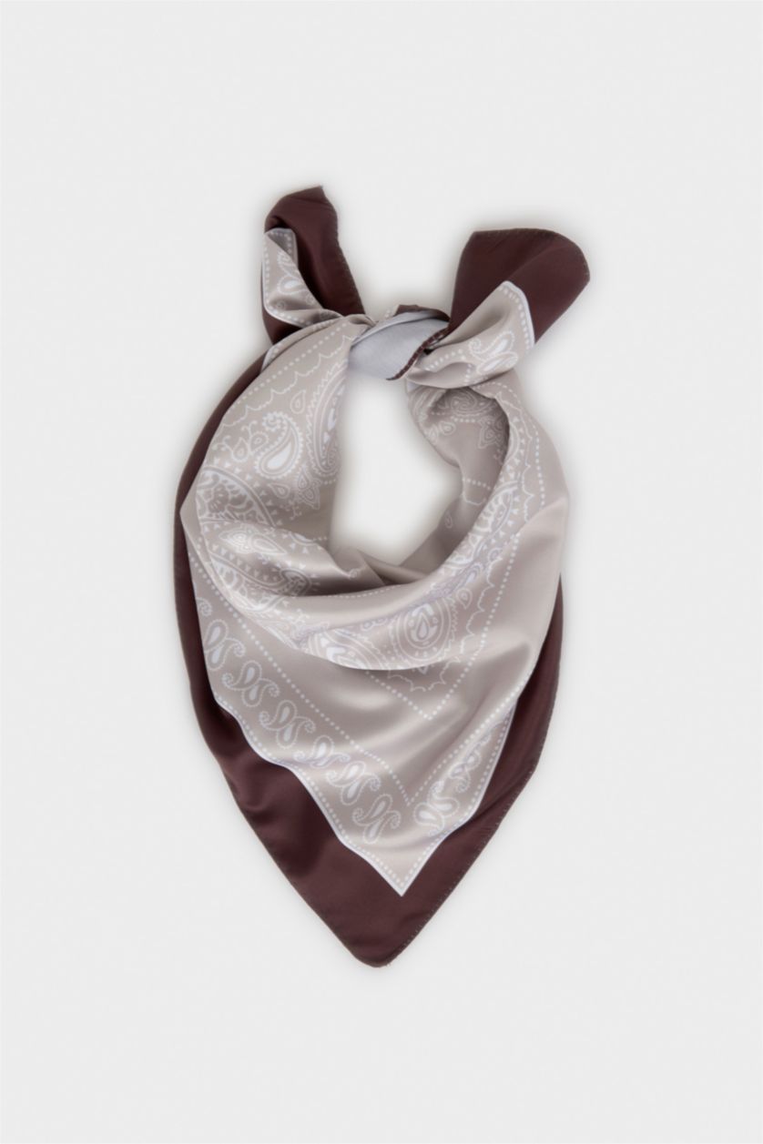 Kadın Bej Kadın Şal Desenli Saten Şal