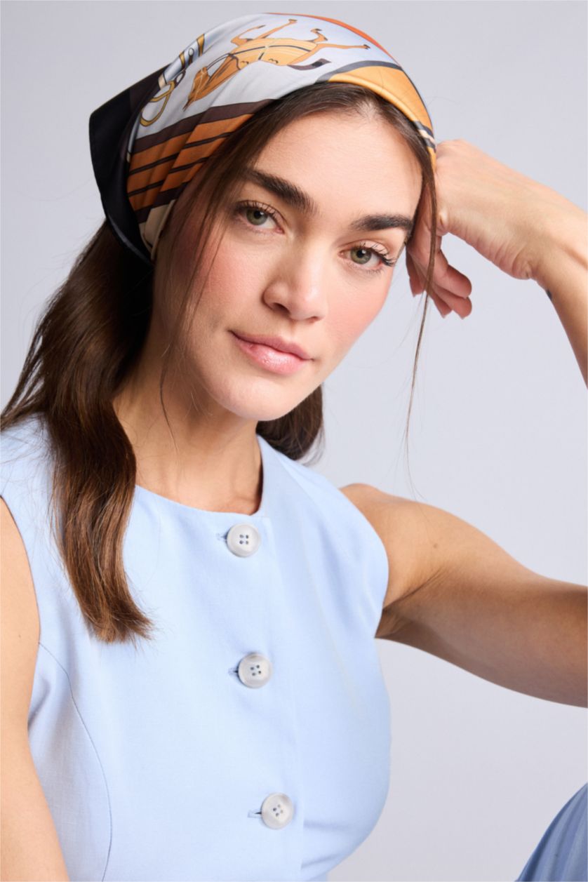 Kadın Kahve Kadın Desenli Saten Fular