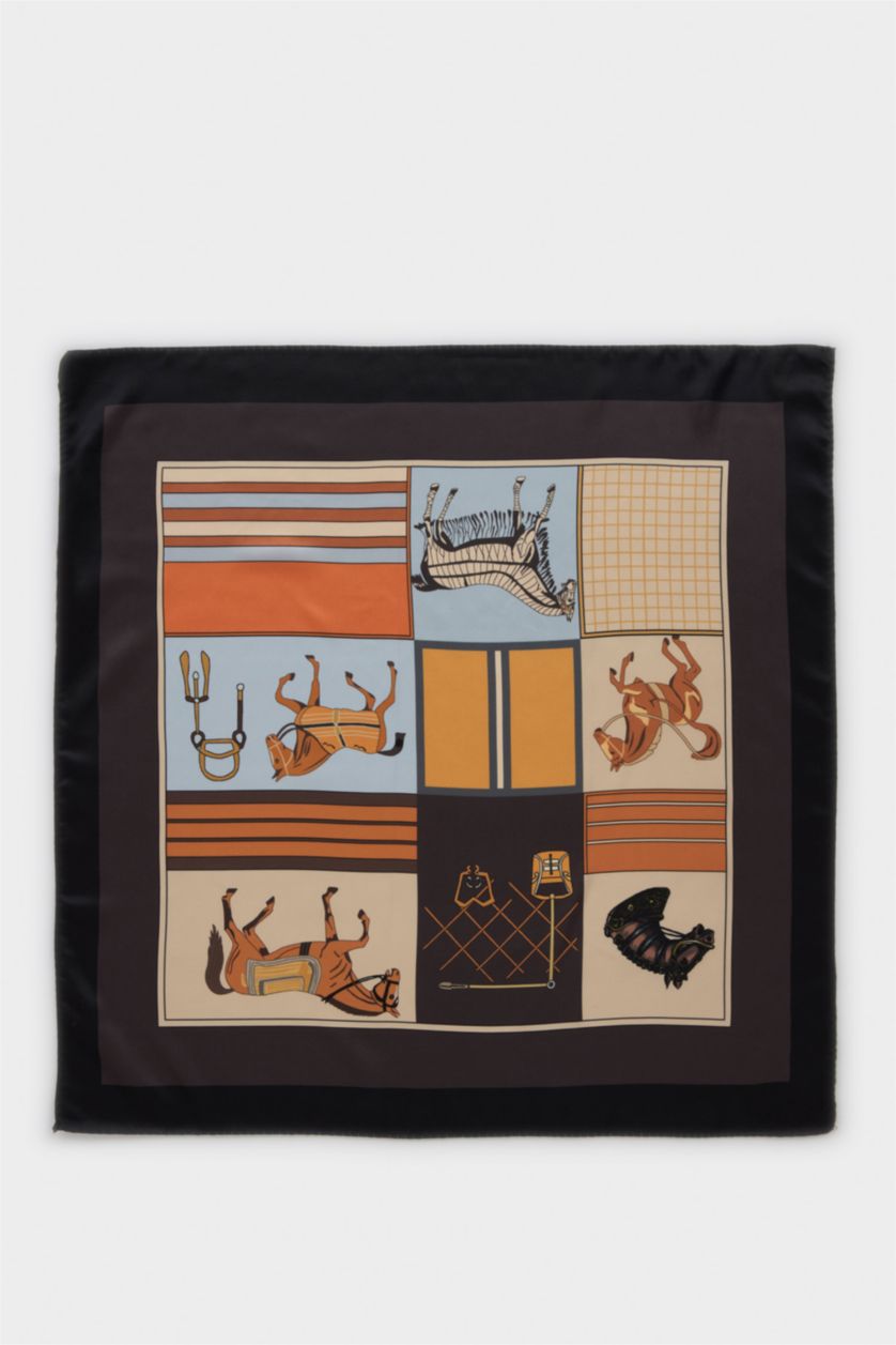 Kadın Kahve Kadın Desenli Saten Fular