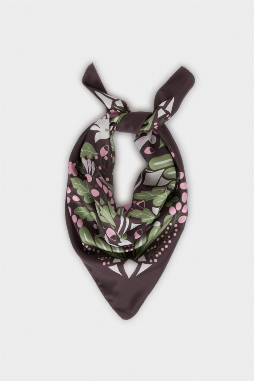 WOMAN Dark Brown Woman Floral Satin Foulard