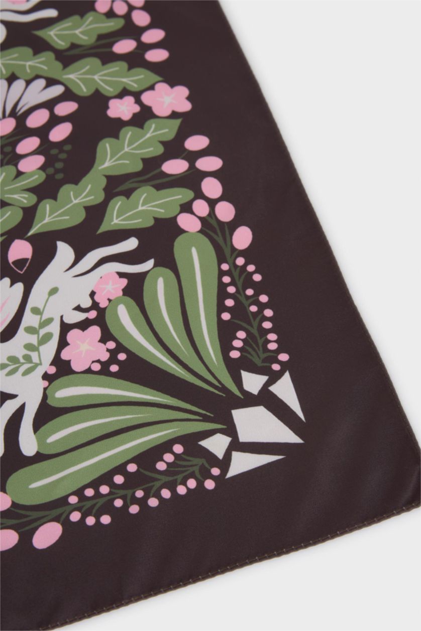 WOMAN Dark Brown Woman Floral Satin Foulard
