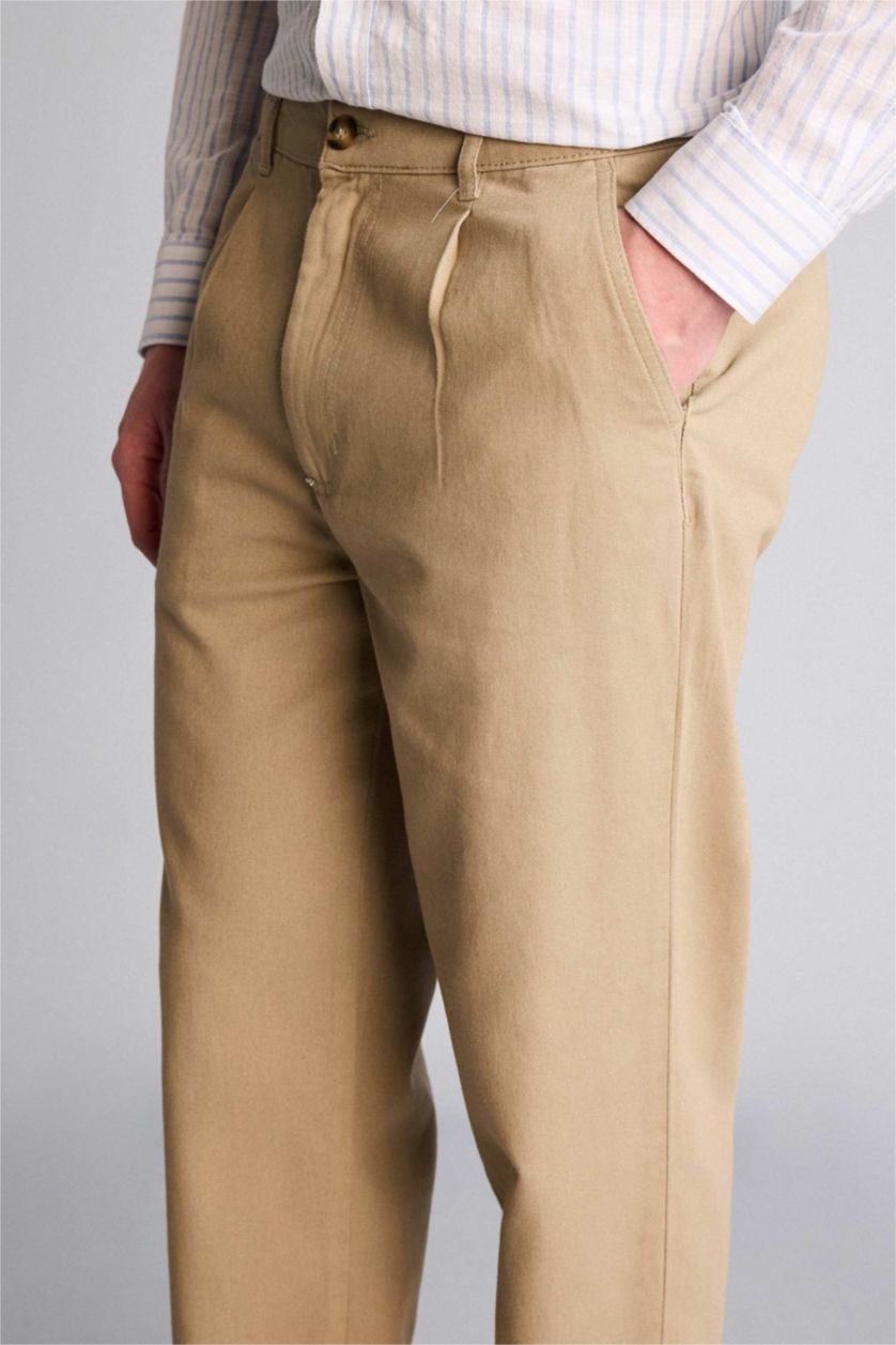 Erkek Bej Tapered Fıt Pantolon