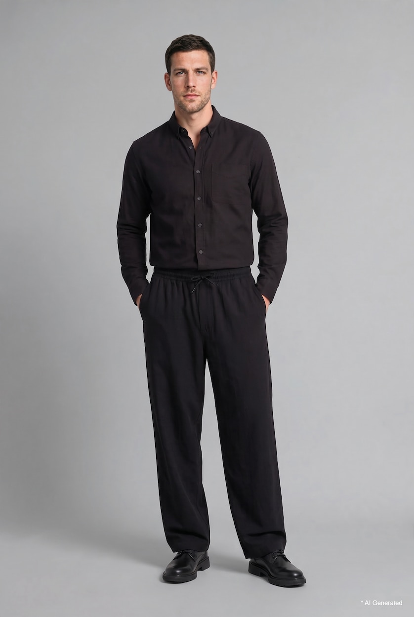 Erkek Siyah Relaxed Fit Pantolon
