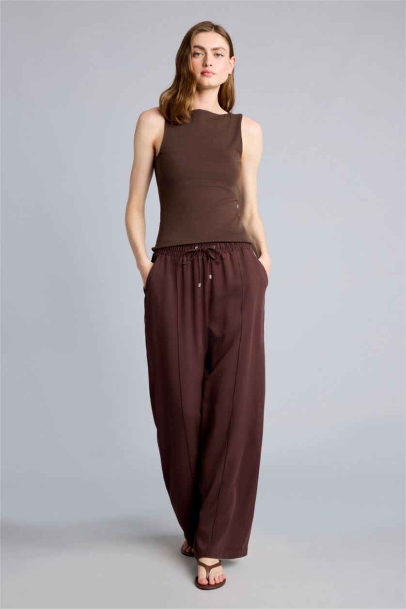 Women Brown High Waist Wide Leg Trousers