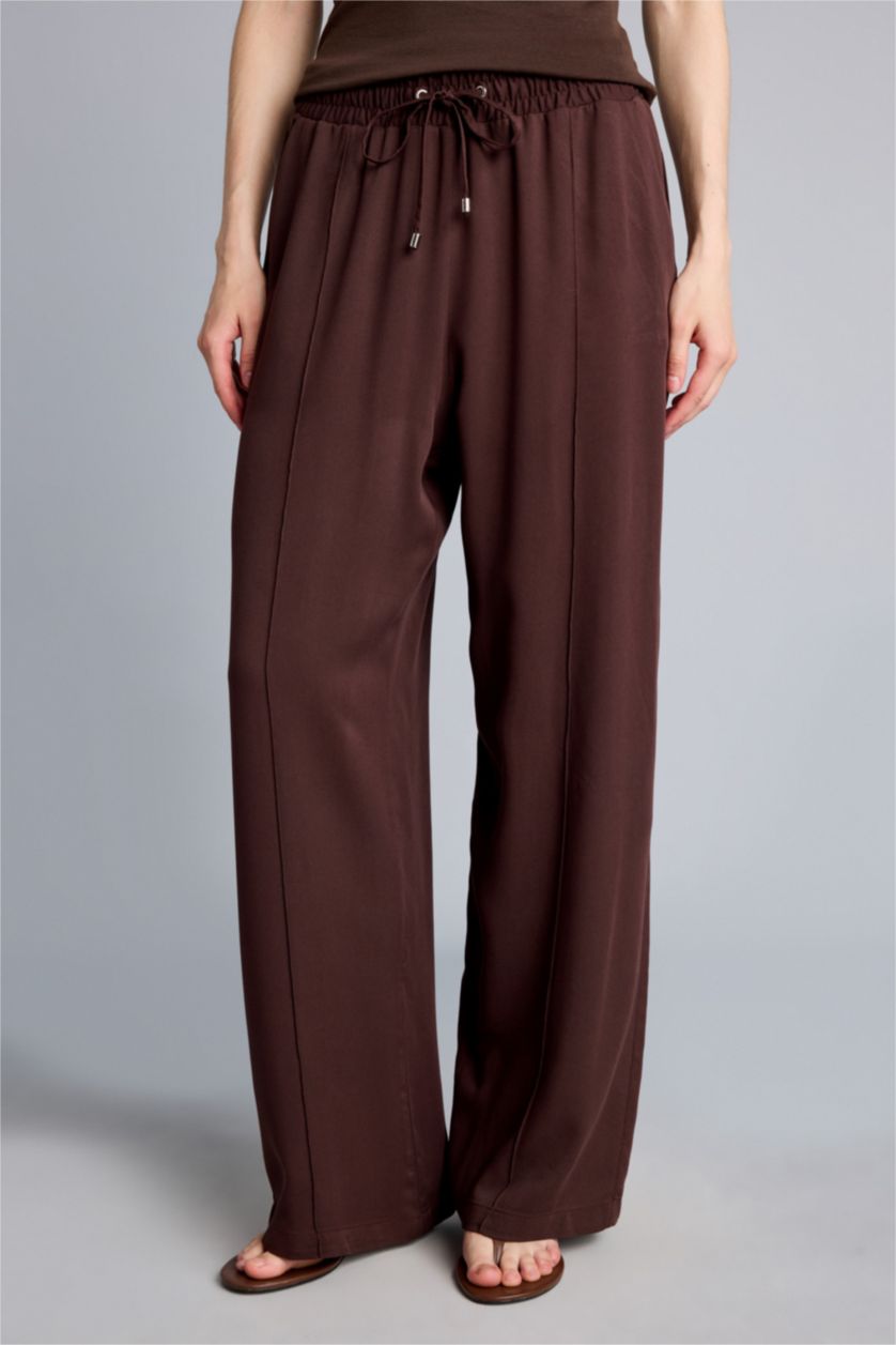 Women Brown High Waist Wide Leg Trousers