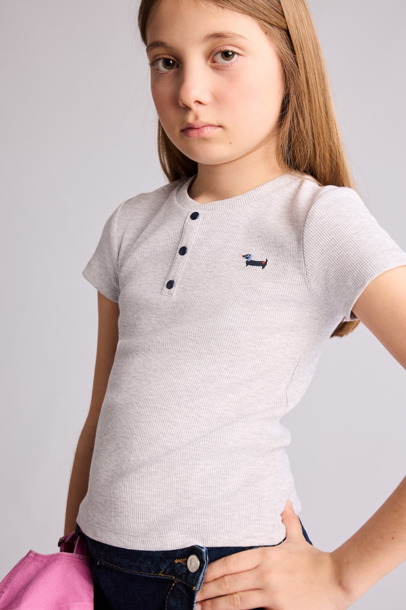 Young Girls - Teen Girls Light Grey Melange Regular Fit Animal Short Sleeve T-Shirt
