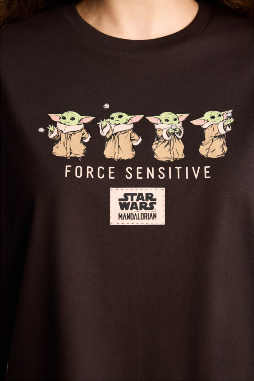 Kadın Kahve Star Wars-Mandalorıan Oversıze Bisiklet Yaka Baskılı Kısa Kollu Tişört