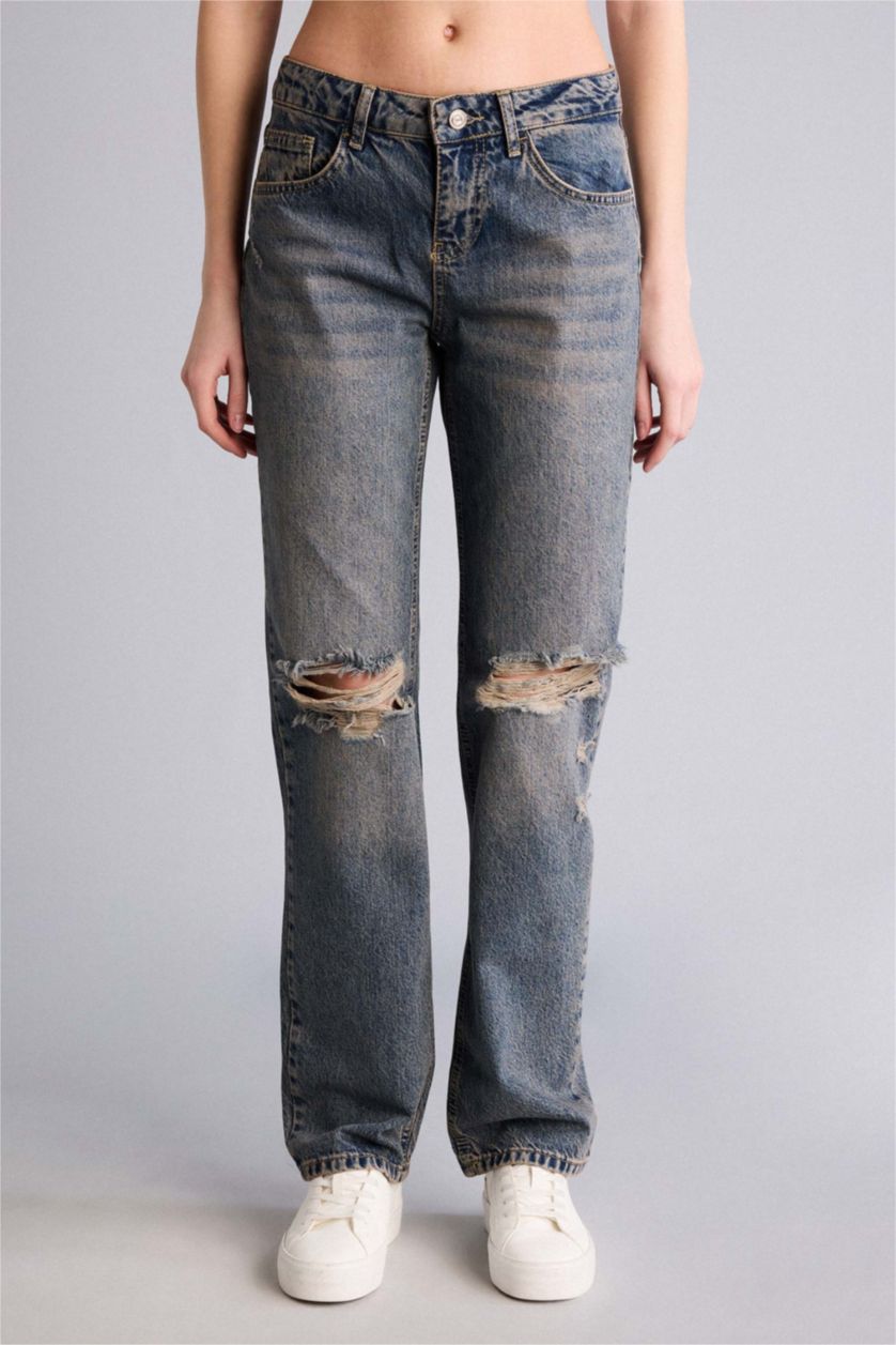 نساء أزرق بنطرون جينز سليم فيت ممزق