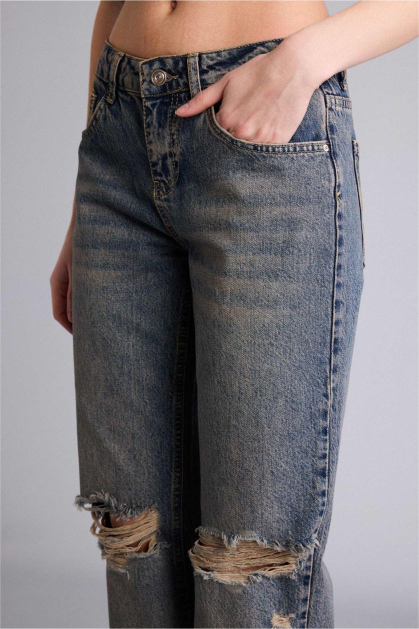 نساء أزرق بنطرون جينز سليم فيت ممزق