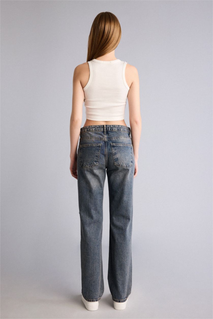 نساء أزرق بنطرون جينز سليم فيت ممزق