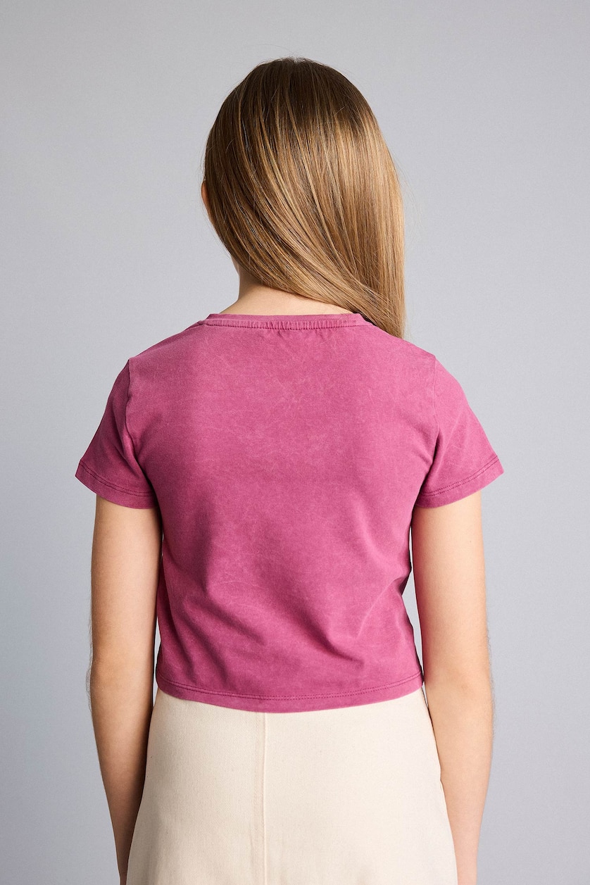 GIRLS & TEENS Dark Pink Girl Crew Neck Cotton Short Sleeve T-Shirt