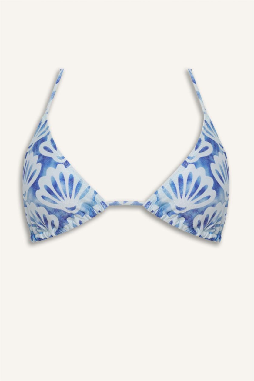 Kadın Saks Regular Fit Desenli Bikini Üstü