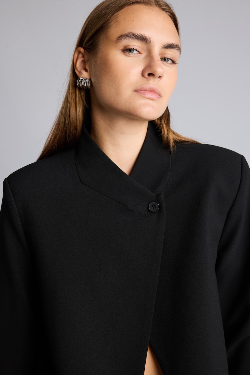 Kadın Siyah Oversıze Hakim Yaka Blazer Ceket
