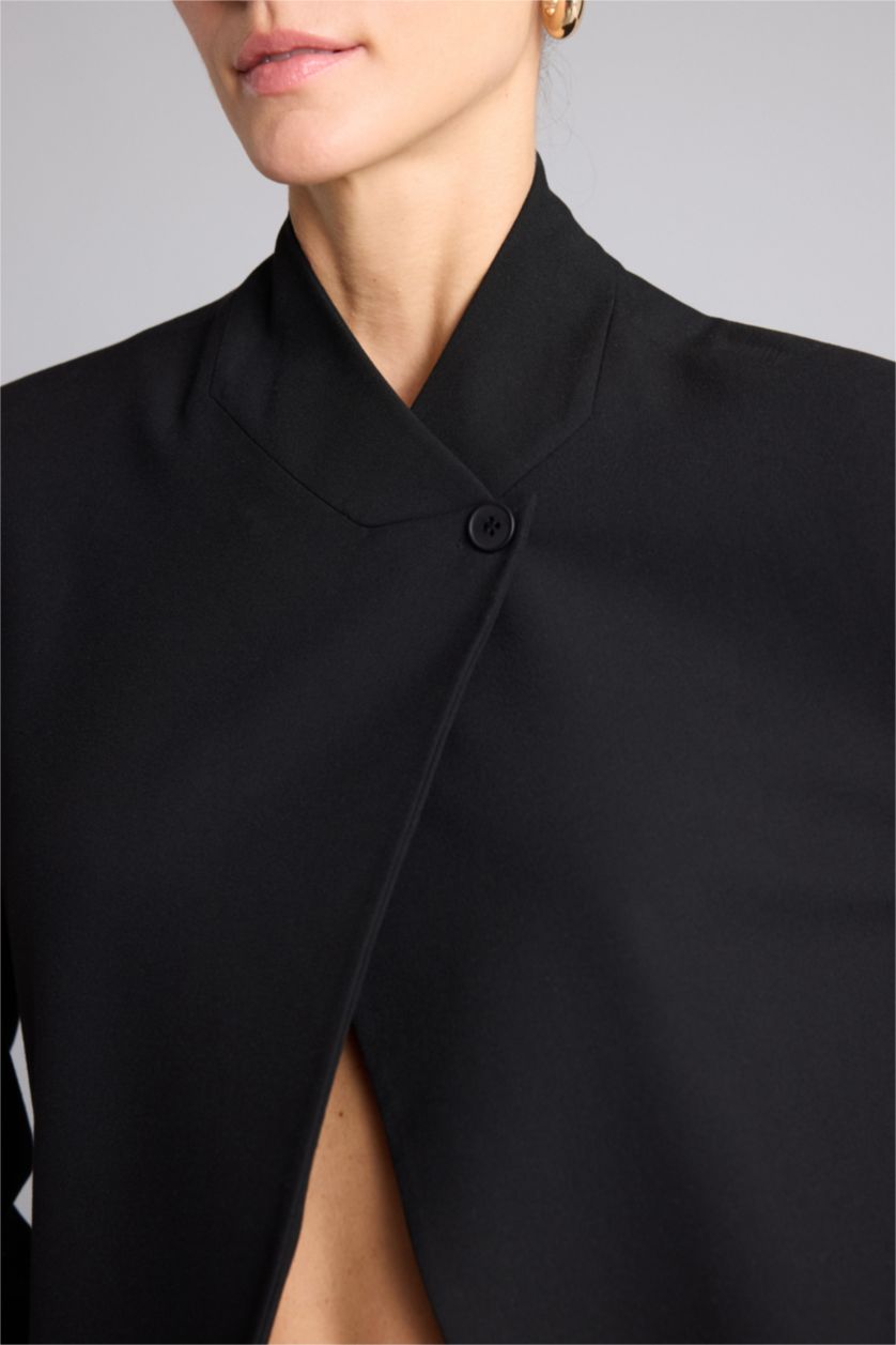 Kadın Siyah Oversıze Hakim Yaka Blazer Ceket