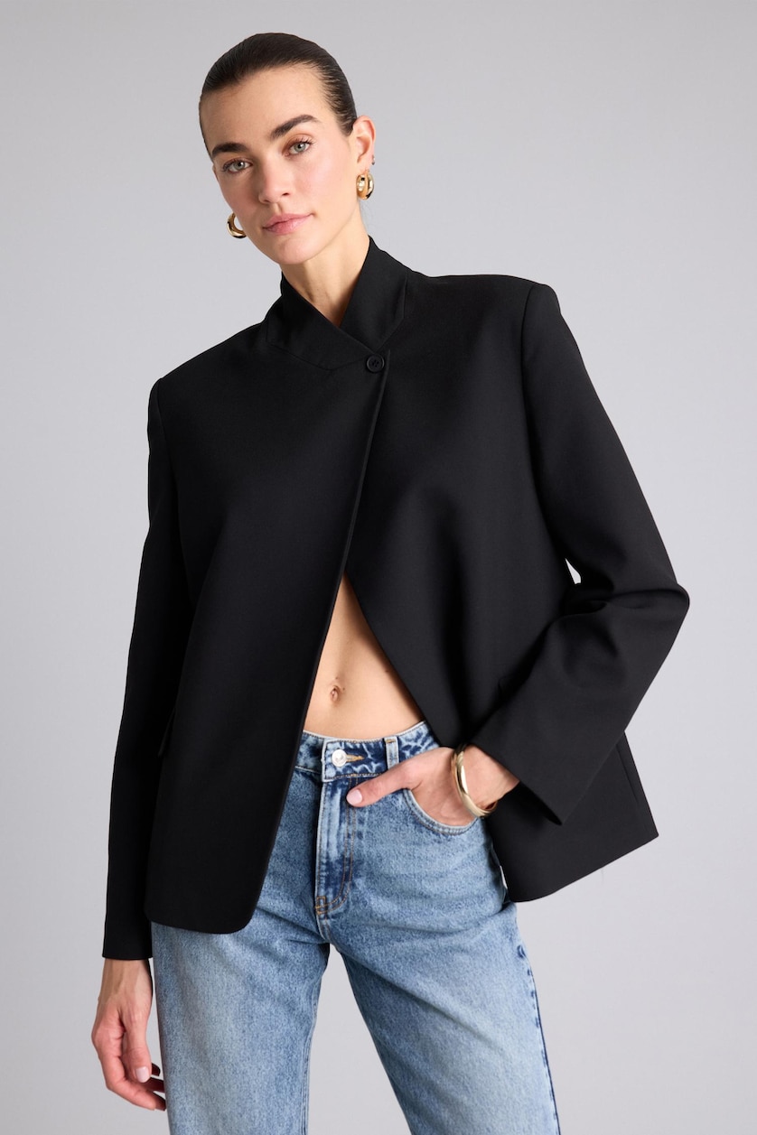 WOMAN Black Oversize Fit Grandad Collar Blazer