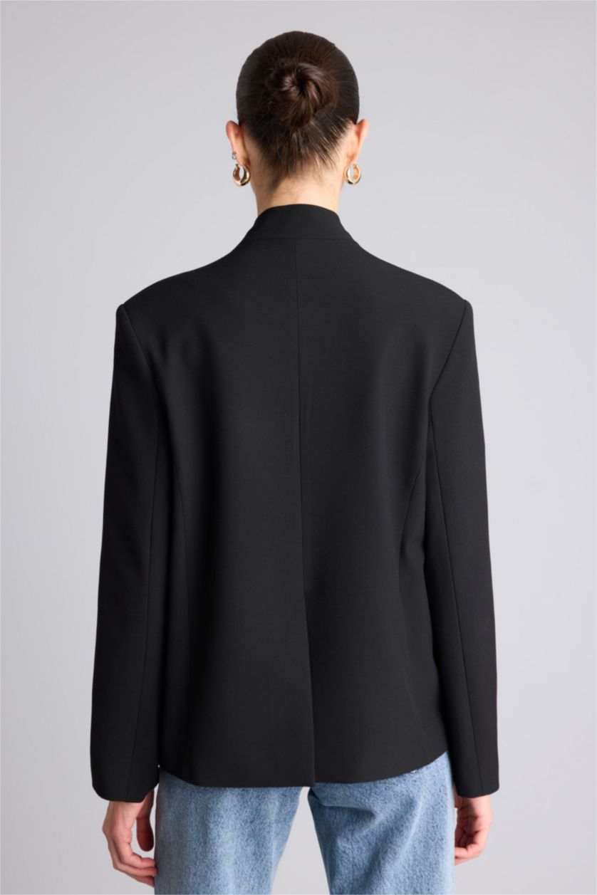 Kadın Siyah Oversıze Hakim Yaka Blazer Ceket