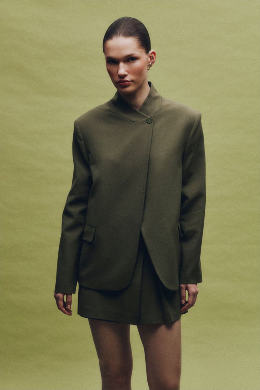 نساء كاكي سترة بليزر اوفر سايز بياخة جاكيت