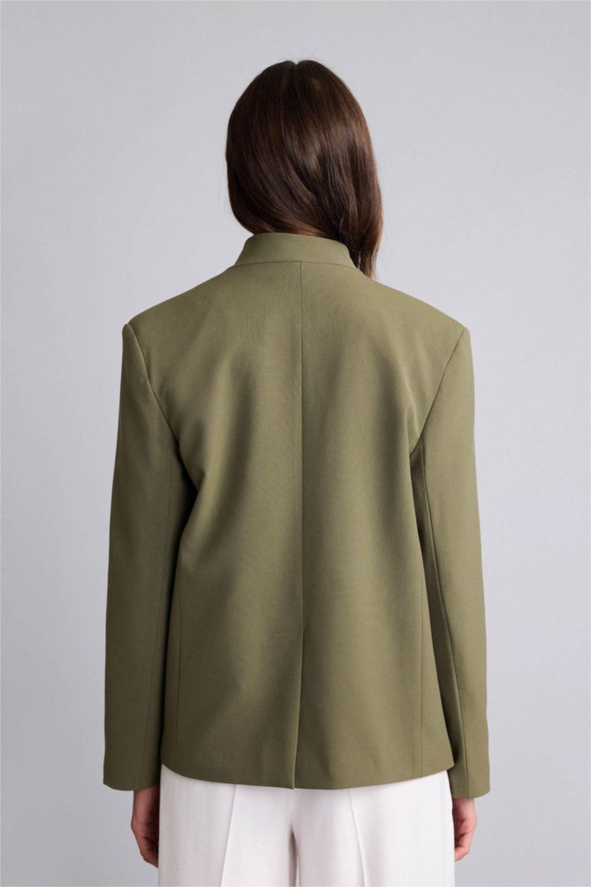 Woman Khaki Oversize Fit Grandad Collar Blazer
