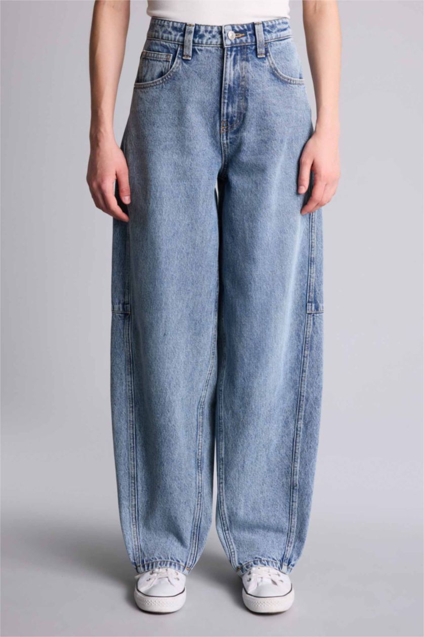 WOMAN Blue Baggy Fit High Waist Straight Leg Jeans