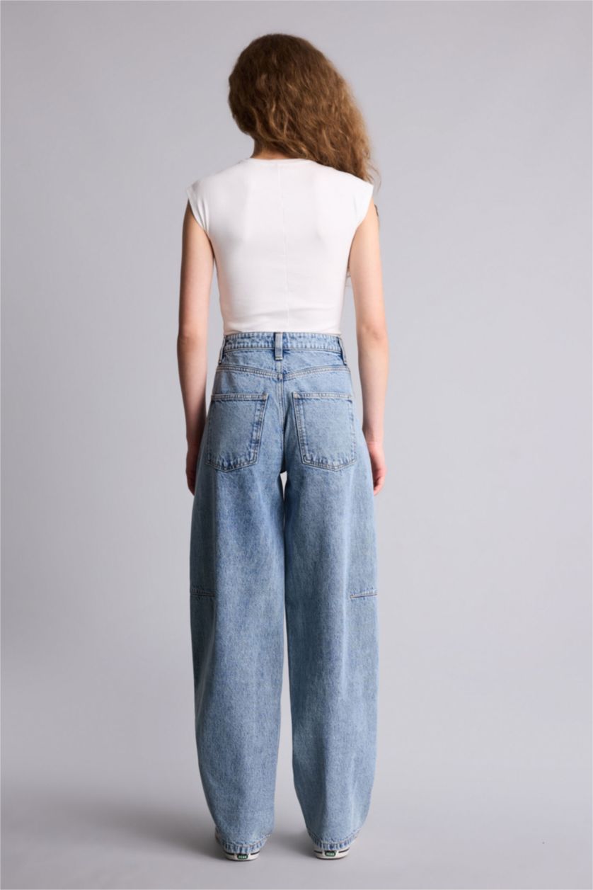 WOMAN Blue Baggy Fit High Waist Straight Leg Jeans
