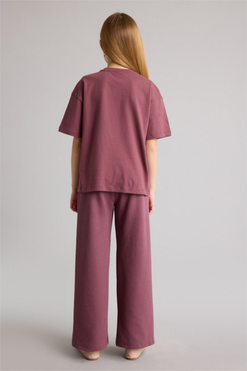 Kız Çocuk - Genç Kız Bordo Tişört Eşofman Altı 2'li Takım Kız Çocuk