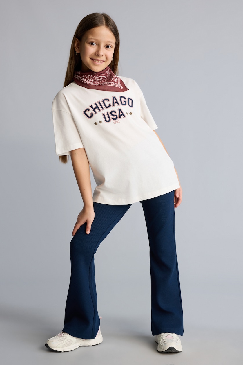 Young Girls - Teen Girls Ecru Girl Printed T-shirt A-Cut Pants 2 piece Set