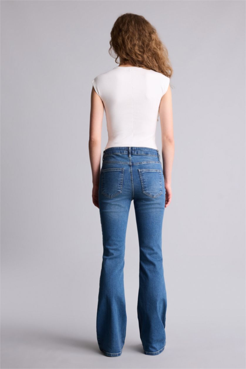 Kadın Mavi Mia Flare Fıt Yüksek Bel Uzun Jean Yıkamalı Pantolon