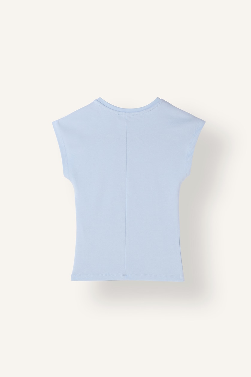 WOMAN Light Blue Fitted Crew Neck Ribbed Short Sleeve T-Shirt