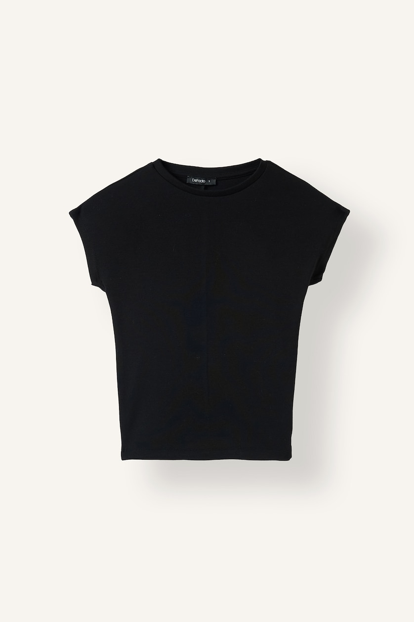 Women Black Slim Fit Ribana Short Sleeve T-Shirt