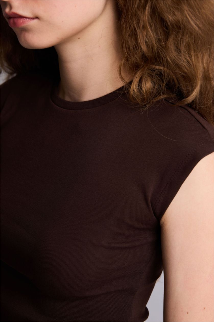 Kadın Kahve Fıtted Ribana Tişört