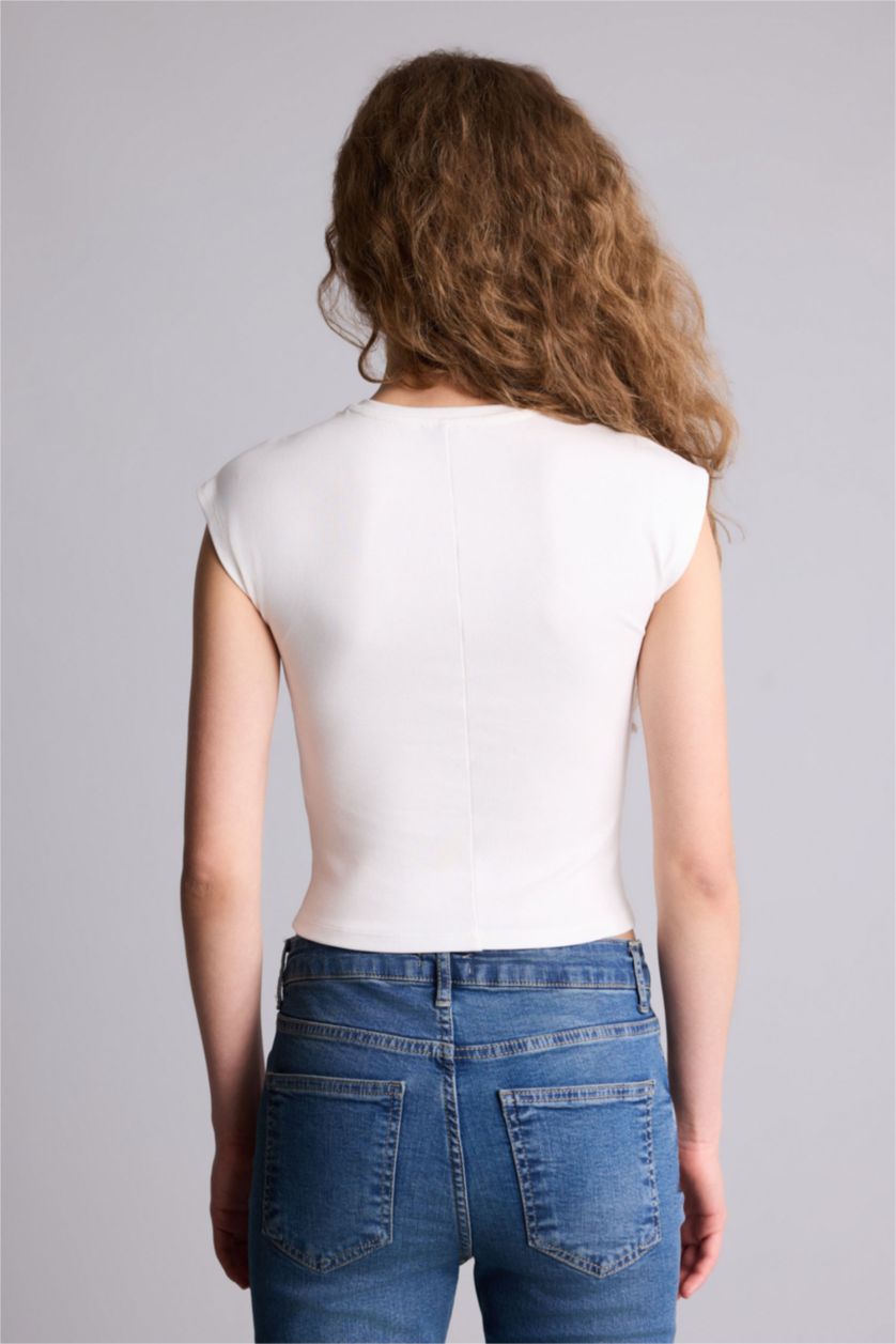 Kadın Kırık Beyaz Fitted Ribana Tişört