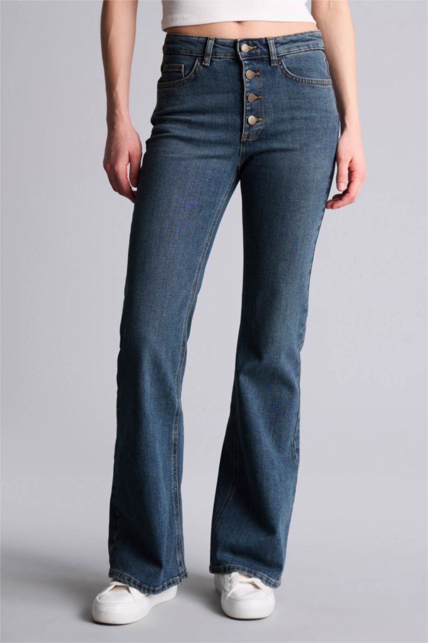 WOMAN Dark Blue Mia Flare Fit Regular Waist Wide Leg Jeans