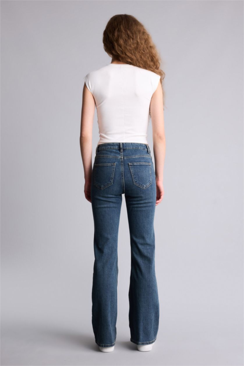 WOMAN Dark Blue Mia Flare Fit Regular Waist Wide Leg Jeans