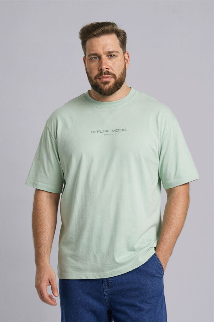 Erkek Mint Boxy Fıt Baskılı Kısa Kollu Tişört