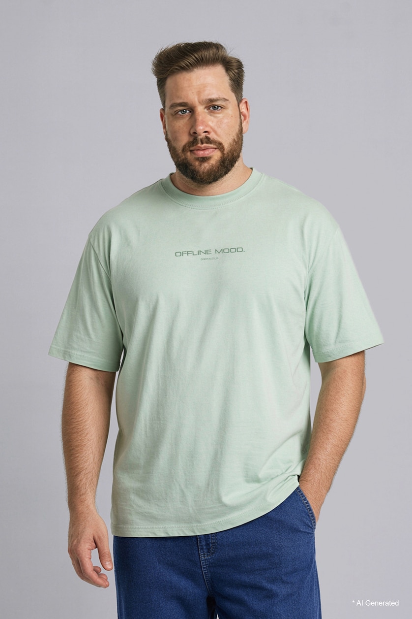 Men Mint Plus Size Boxy Fit Printed T-Shirt