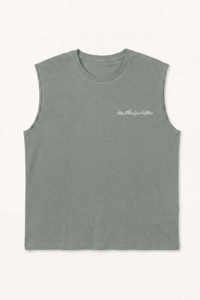 Man Mint Boxy Fit Printed Crew Neck Sleeveless Tank Top