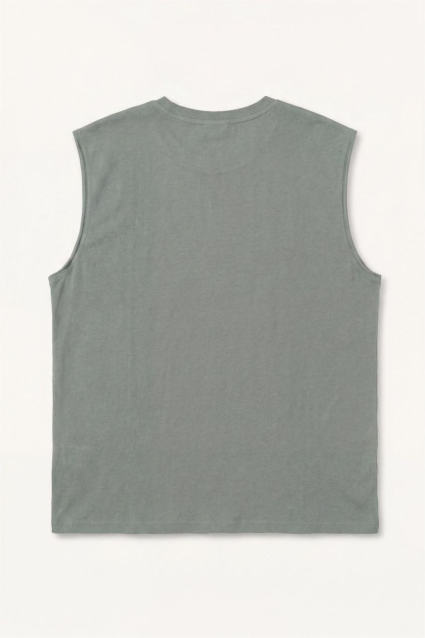 Man Mint Boxy Fit Printed Crew Neck Sleeveless Tank Top