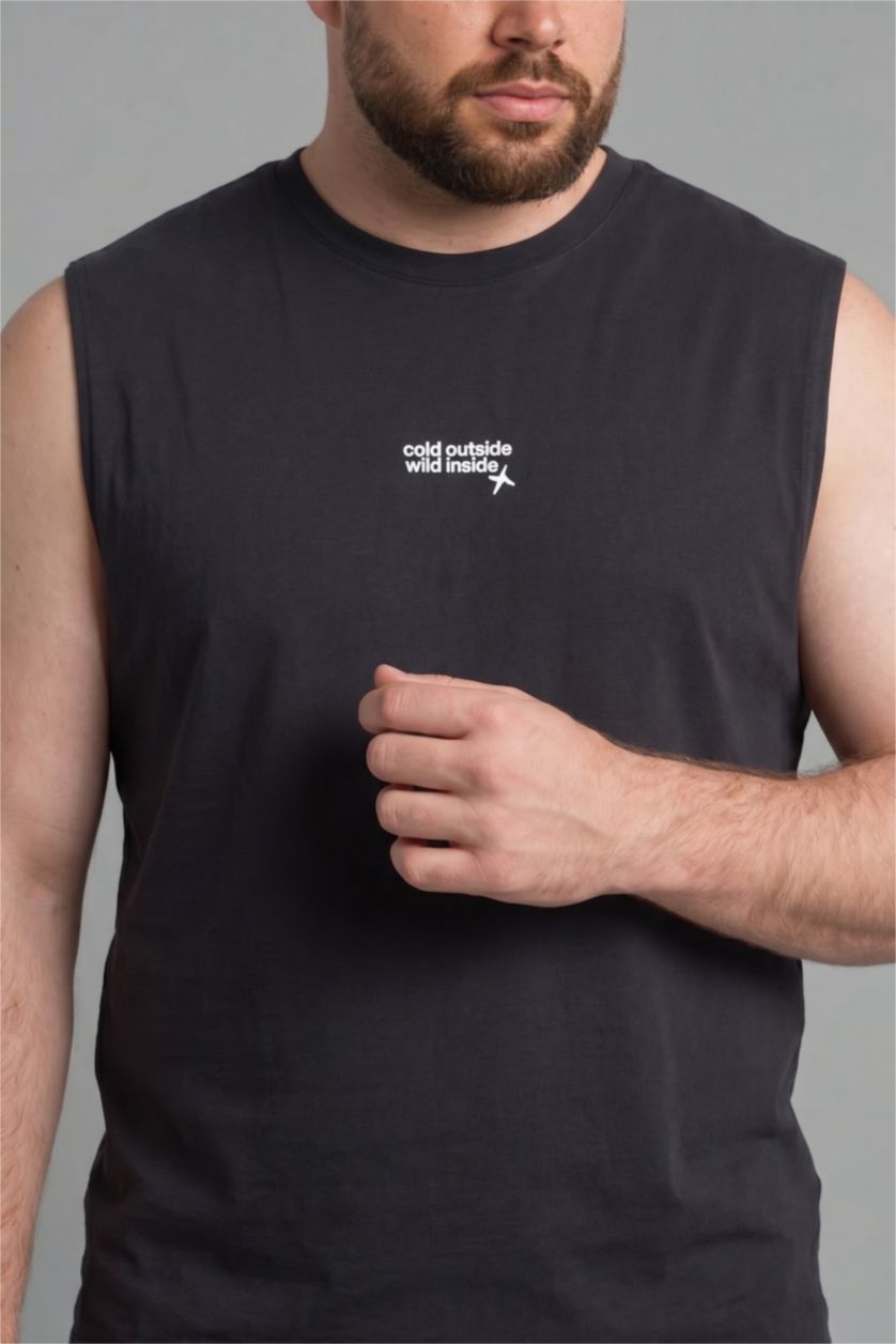 MAN Anthracite Boxy Fit Printed Sleeveless Tank Top