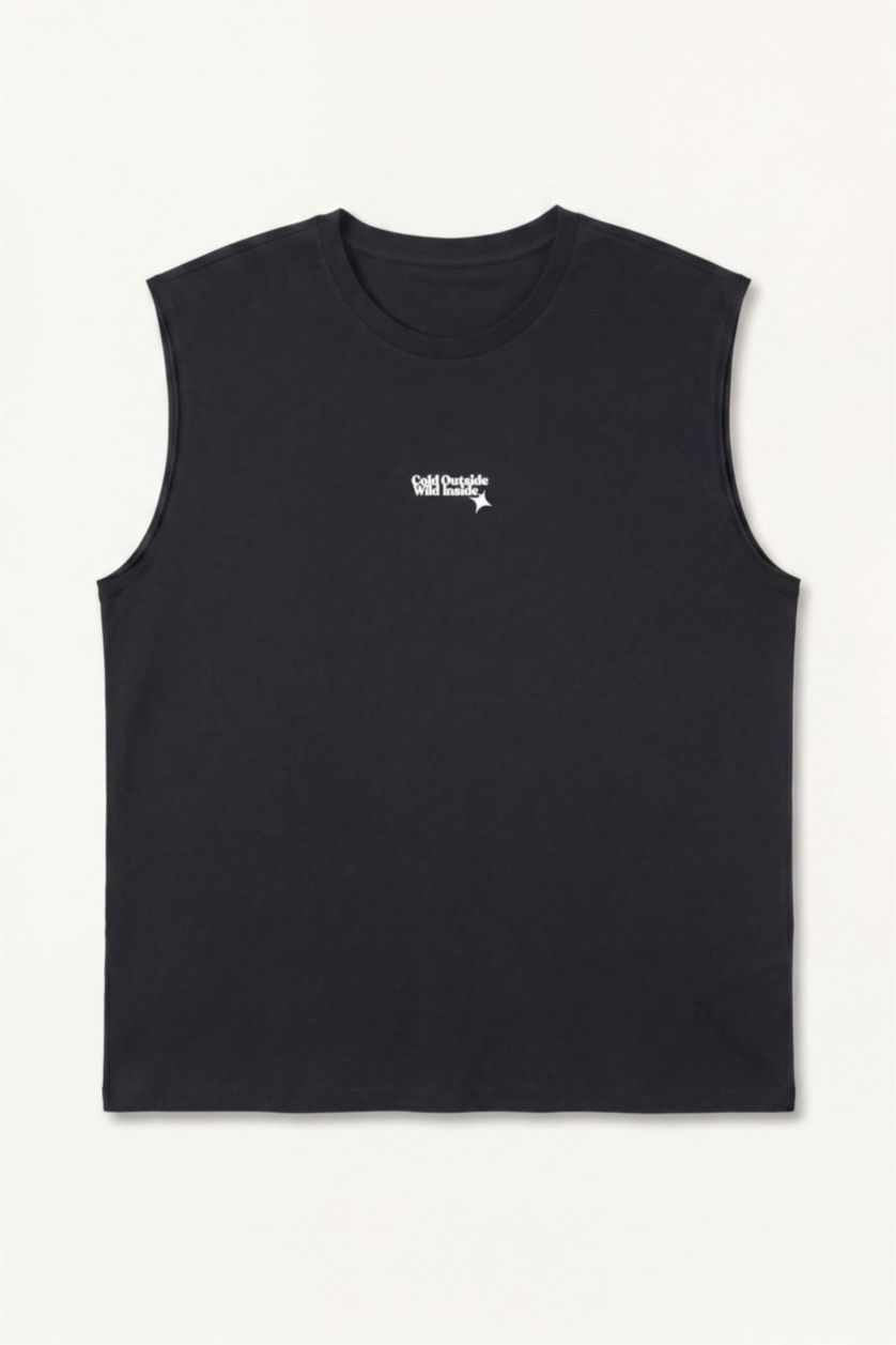 MAN Anthracite Boxy Fit Printed Sleeveless Tank Top