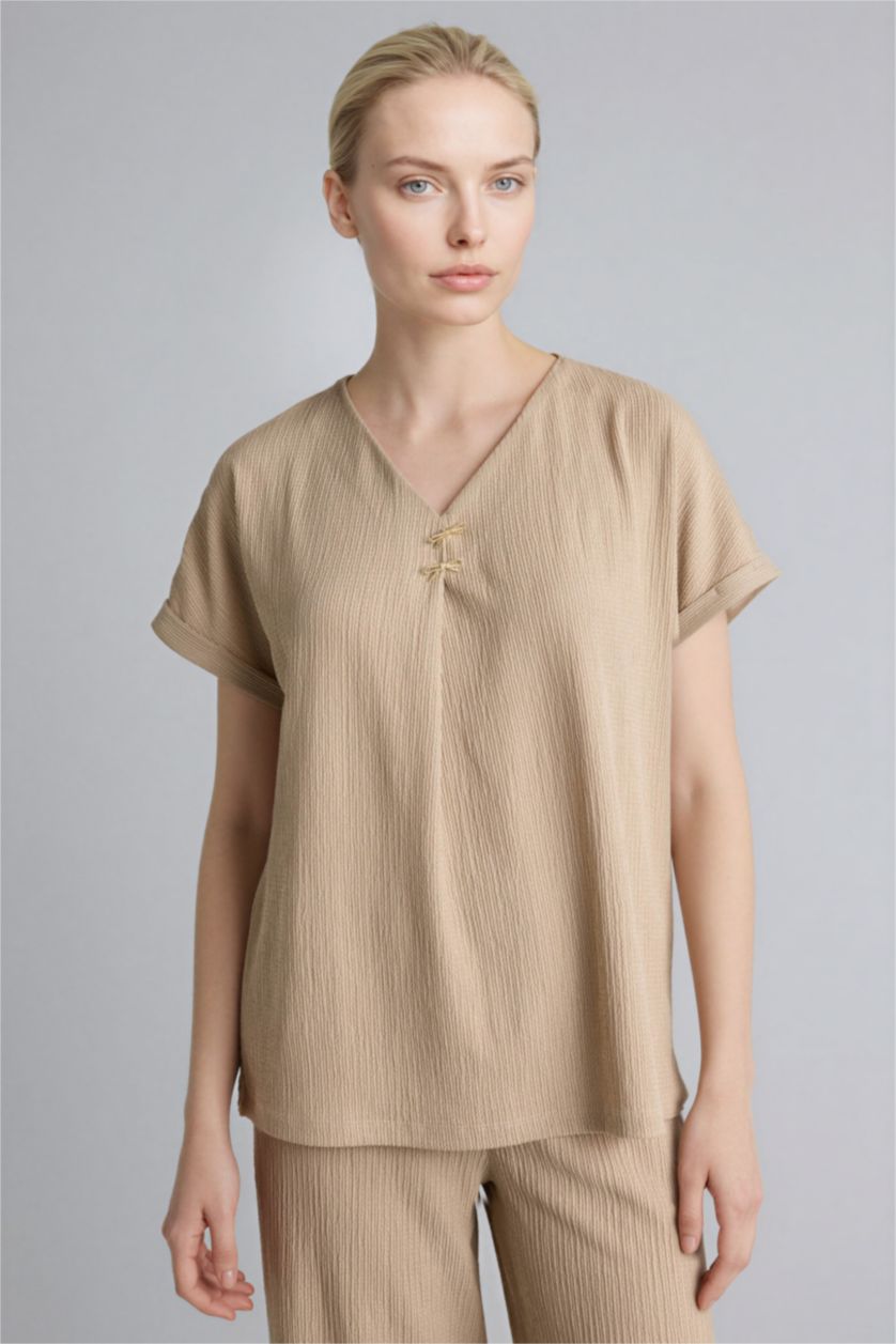 Woman Light Beige تيشيرت منسوج قصة عادية