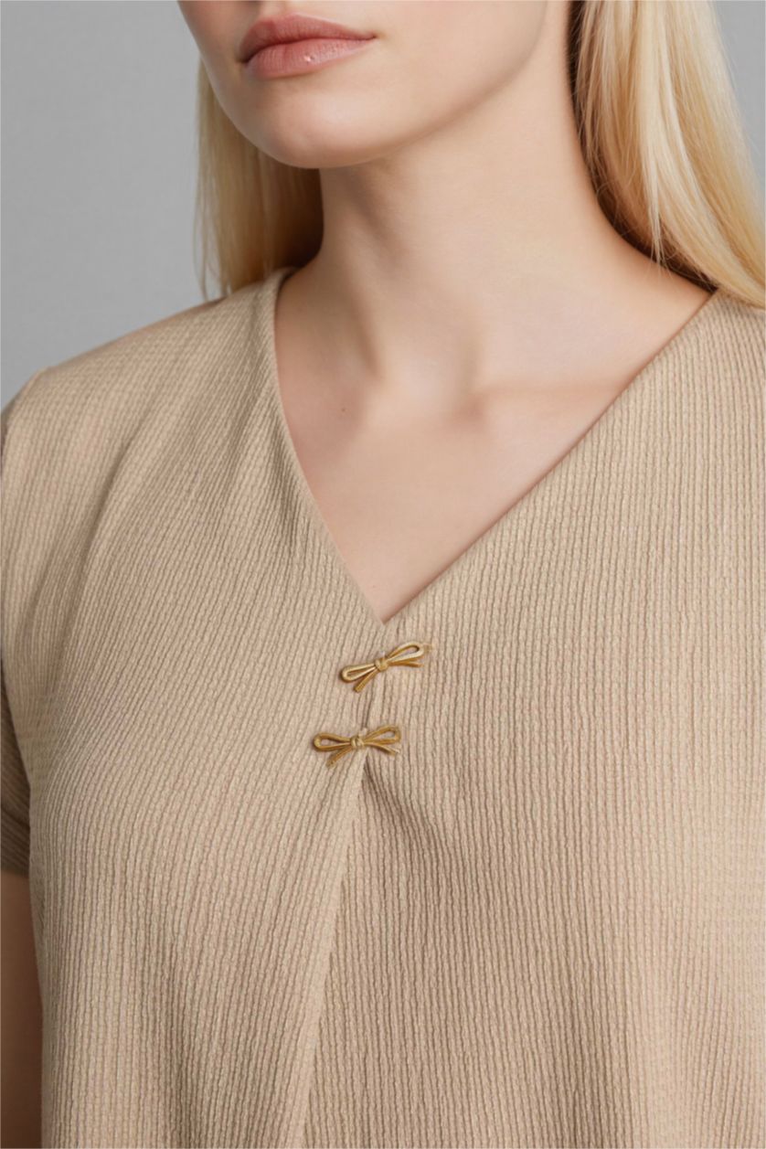 Woman Light Beige تيشيرت منسوج قصة عادية