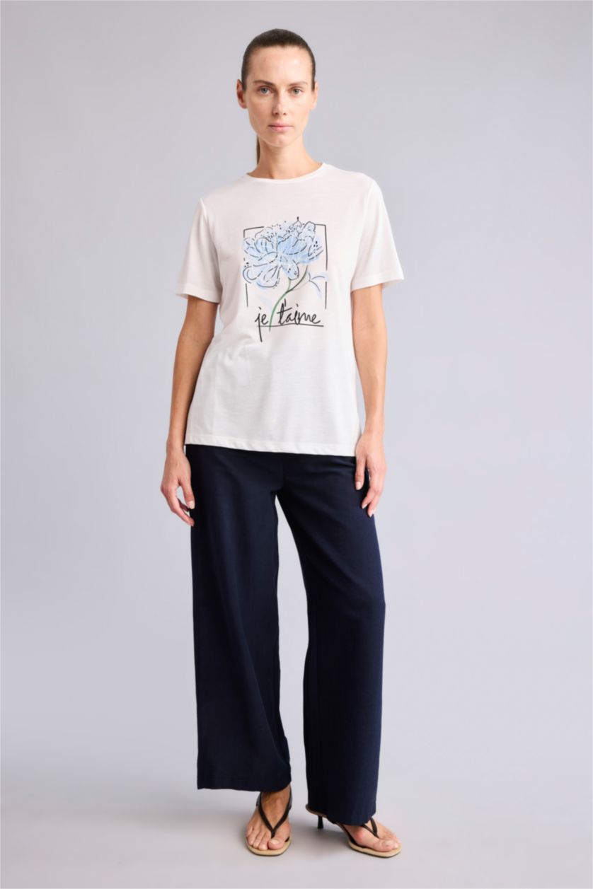 Women Ecru Regular Fit Short Sleeve T-Shirt