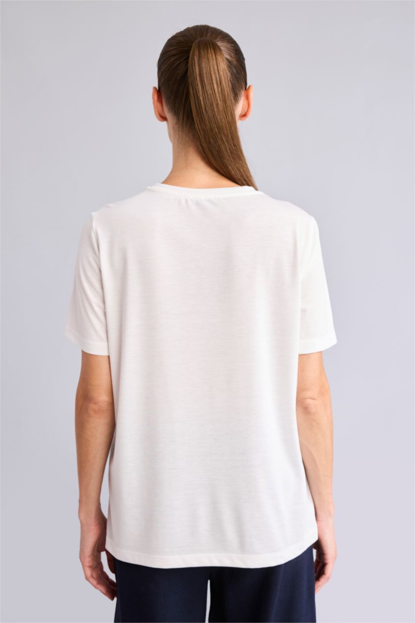 Women Ecru Regular Fit Short Sleeve T-Shirt