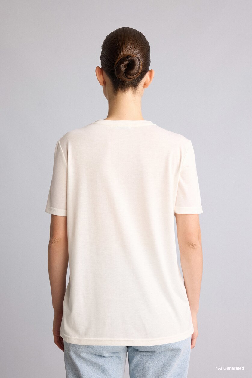WOMAN Ecru Regular Fit Floral Crew Neck Short Sleeve T-Shirt