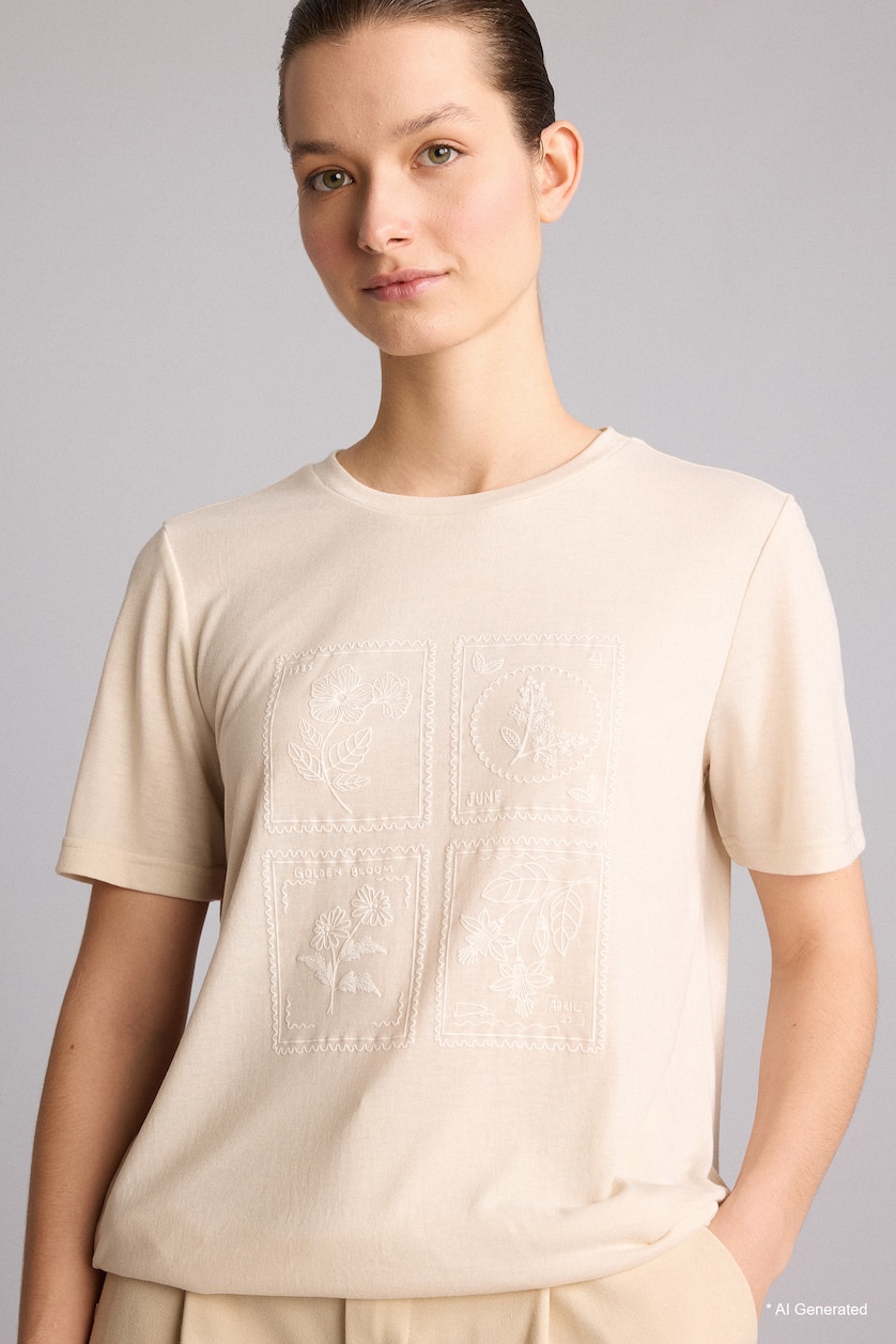 WOMAN Stone Regular Fit Crew Neck Printed Short Sleeve T-Shirt