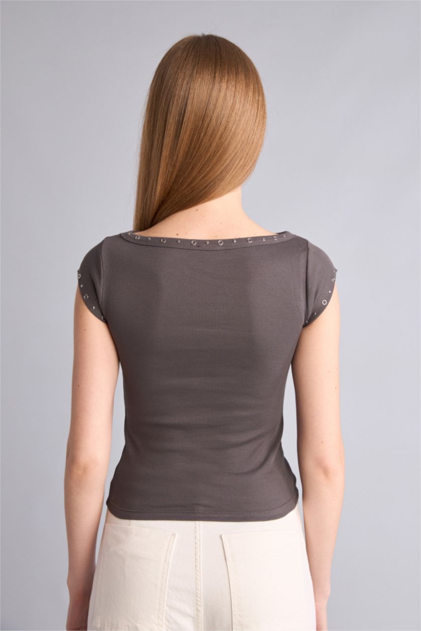 Kadın Antrasit Kaşkorse Kısa Kollu Tişört